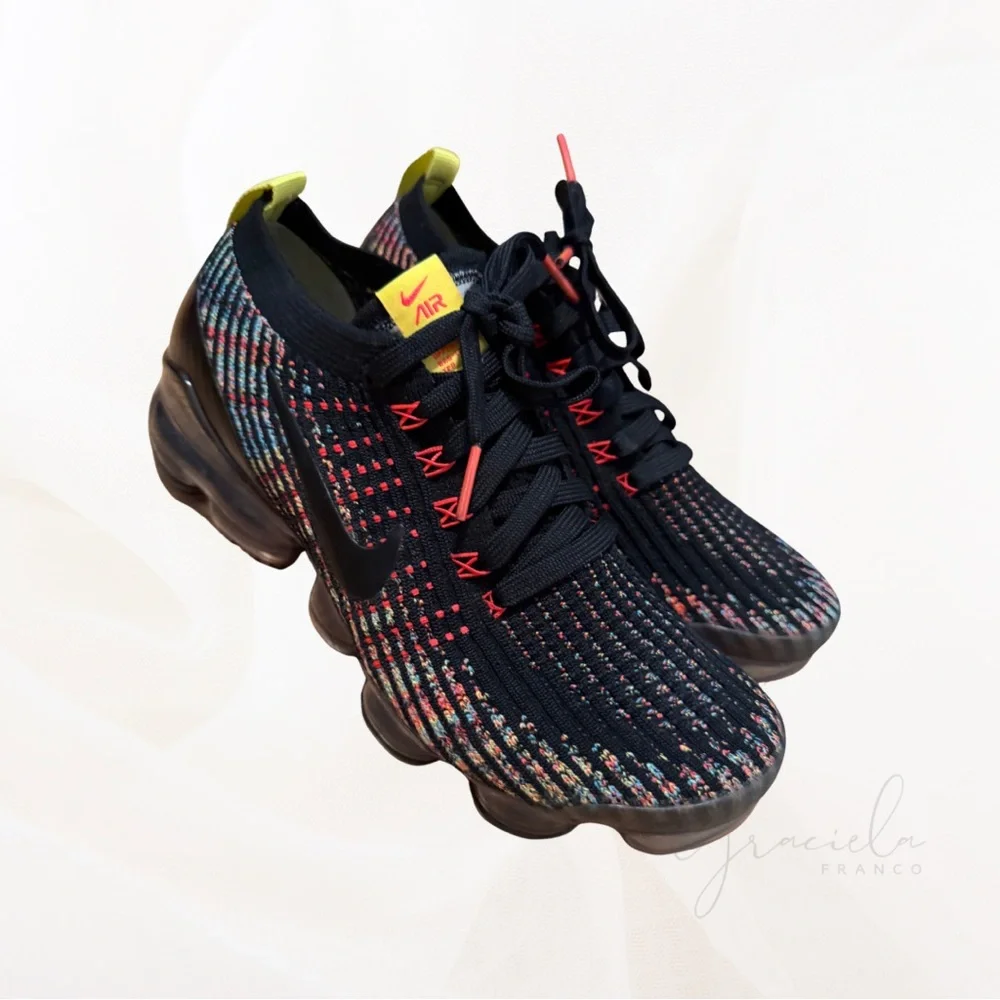 LIKE NEW Nike Women's Black Multicolor Knit Air VaporMax-Style Sneakers - Picture 2 of 5
